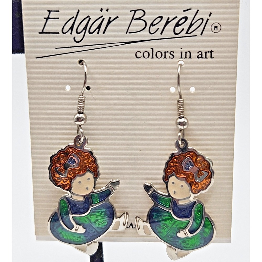 Edgar Berebi Enamel Doll Earrings On Card Dangle Drop